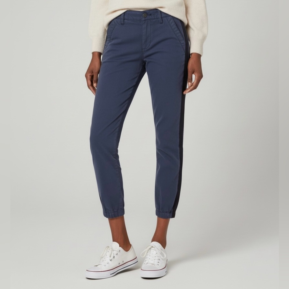 PAIGE Mayslie Sporty Navy Denim Side Stripe Jogger Pant New 34